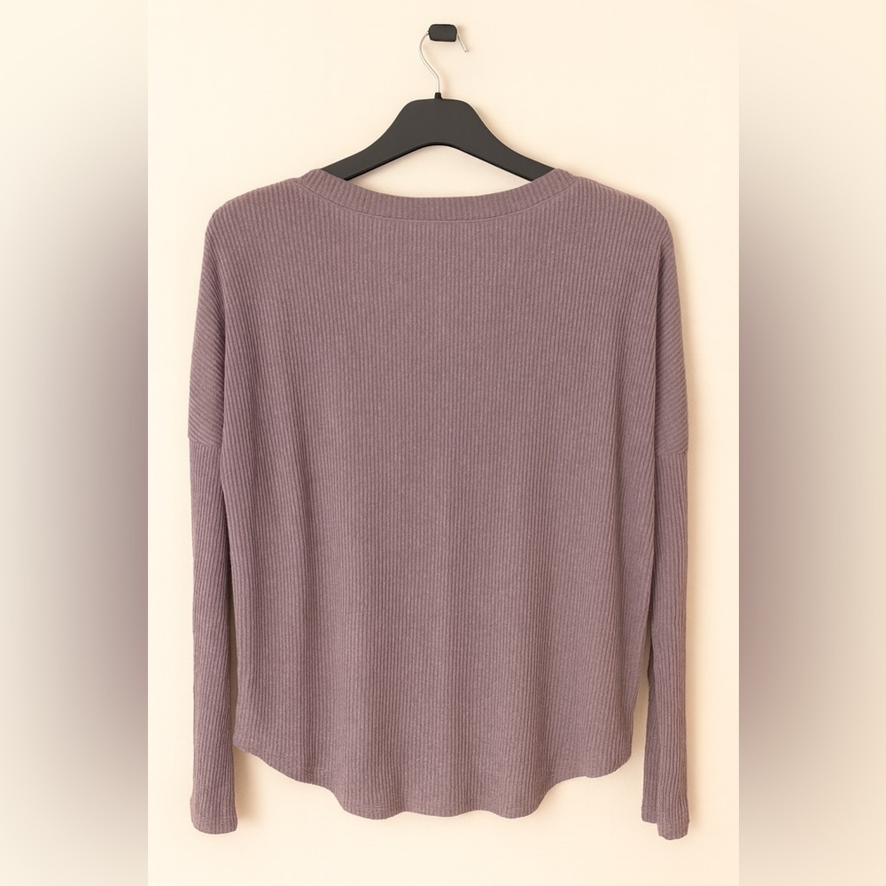 Treasure & Bond Ribbed Henley Tie Front Top Mauve Purple Size M - Picture 2 of 6